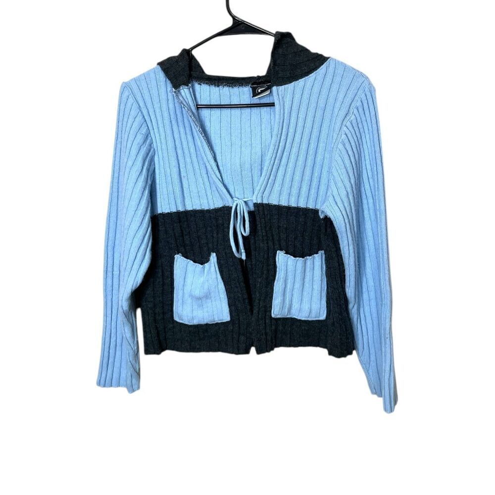 Vintage smooches Y2K Blue‎ Gray Chunky Knit Cardigan Sweater Size M